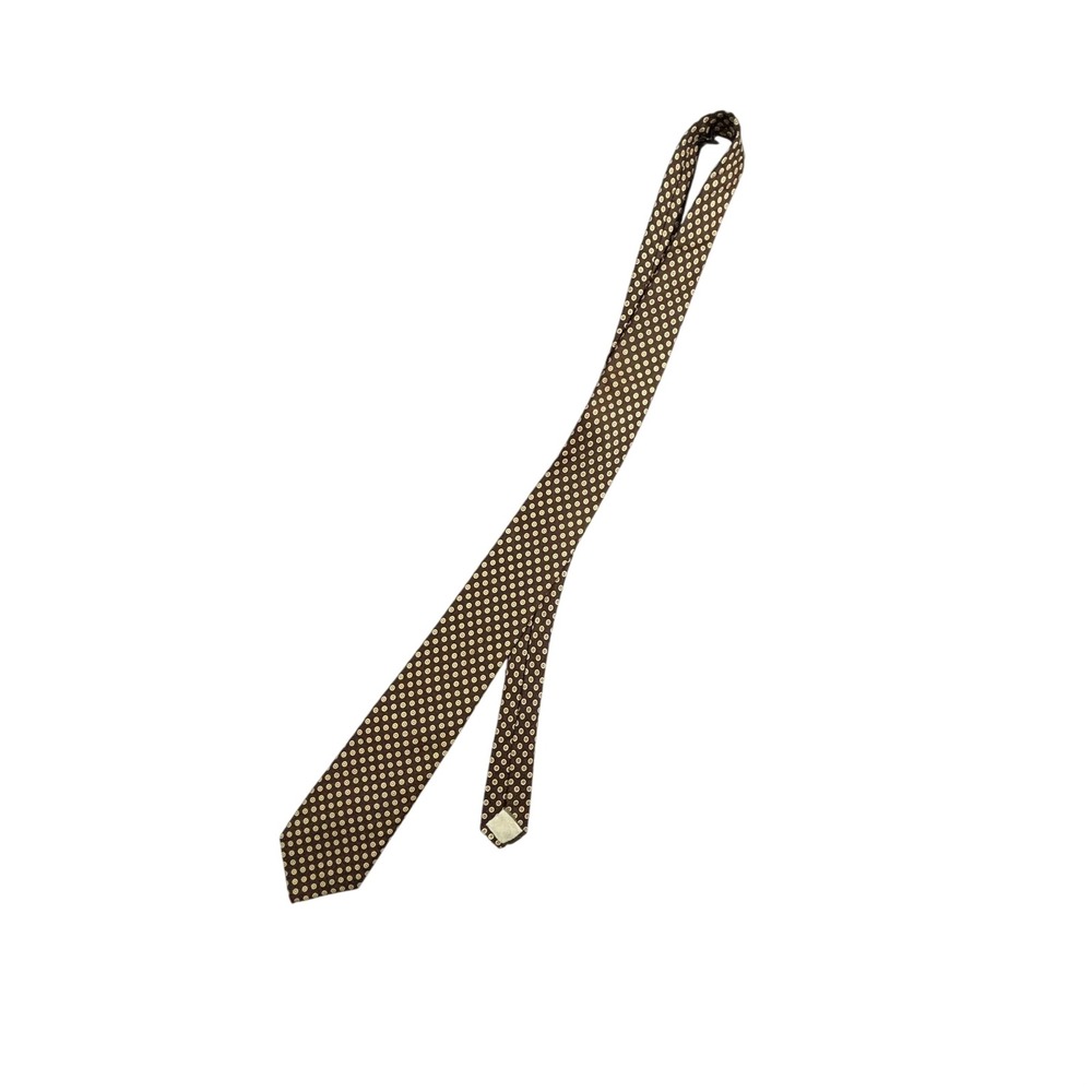 Reis of New HavenVintage Mens Silk Tie Brown White Polka Dot Necktie - Picture 4 of 4
